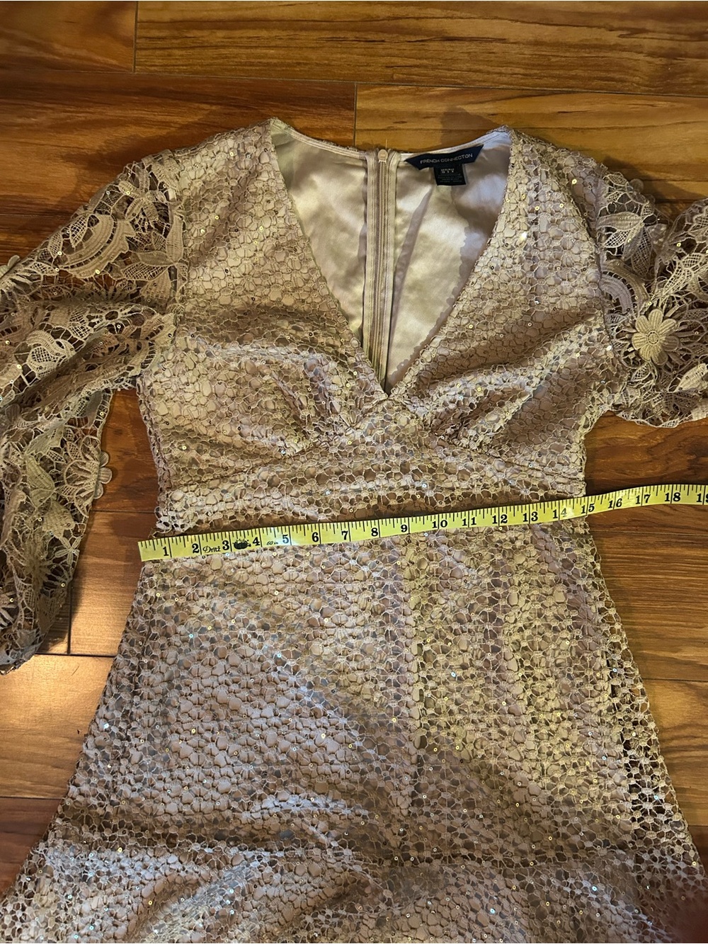 French Connection Nude Caballo Lace Sequined Mini Dress. Sz. 6 - Picture 12 of 15